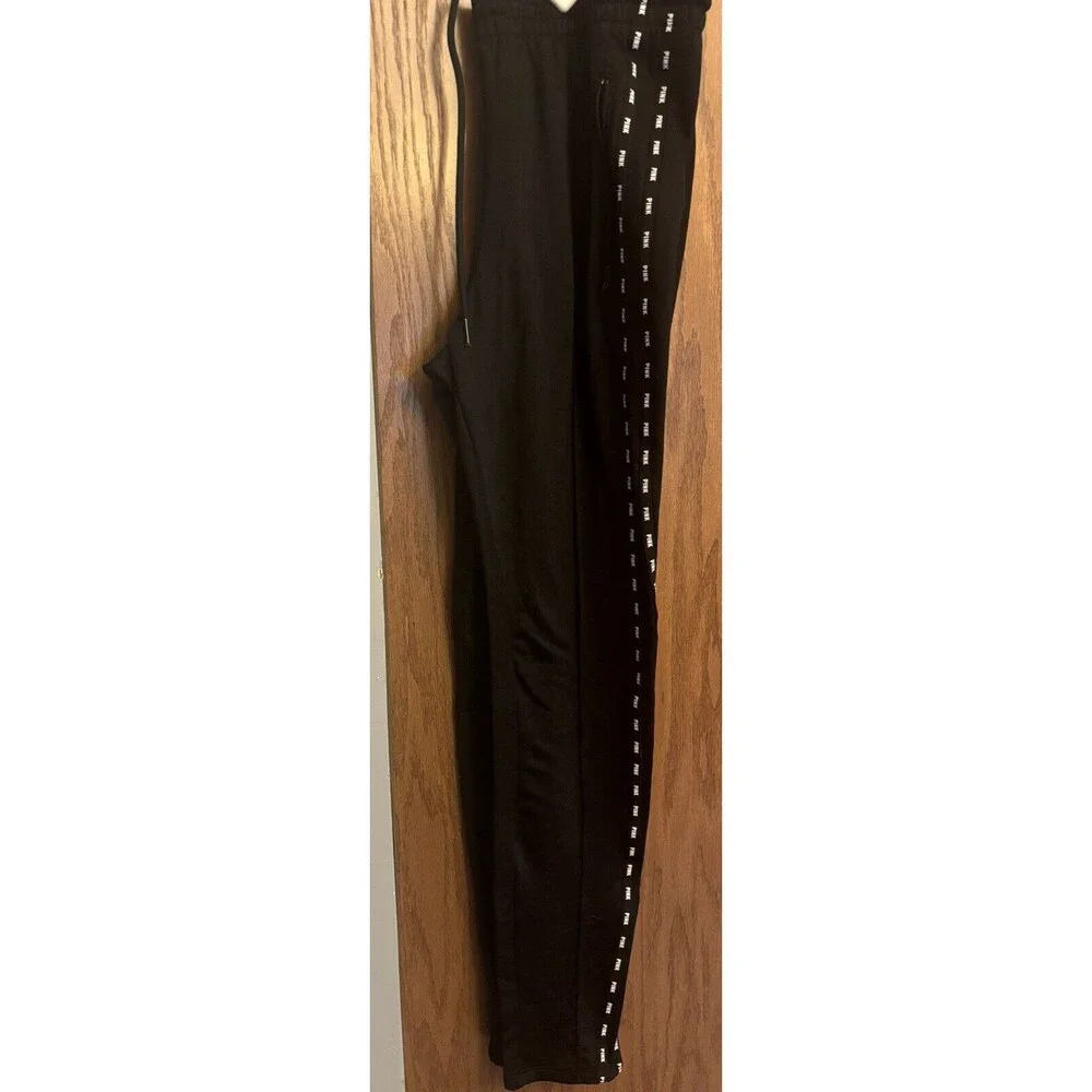 Pink Victoria Secret Tapered Track Pocketed Sweatpants Black Sz M Side Zippers